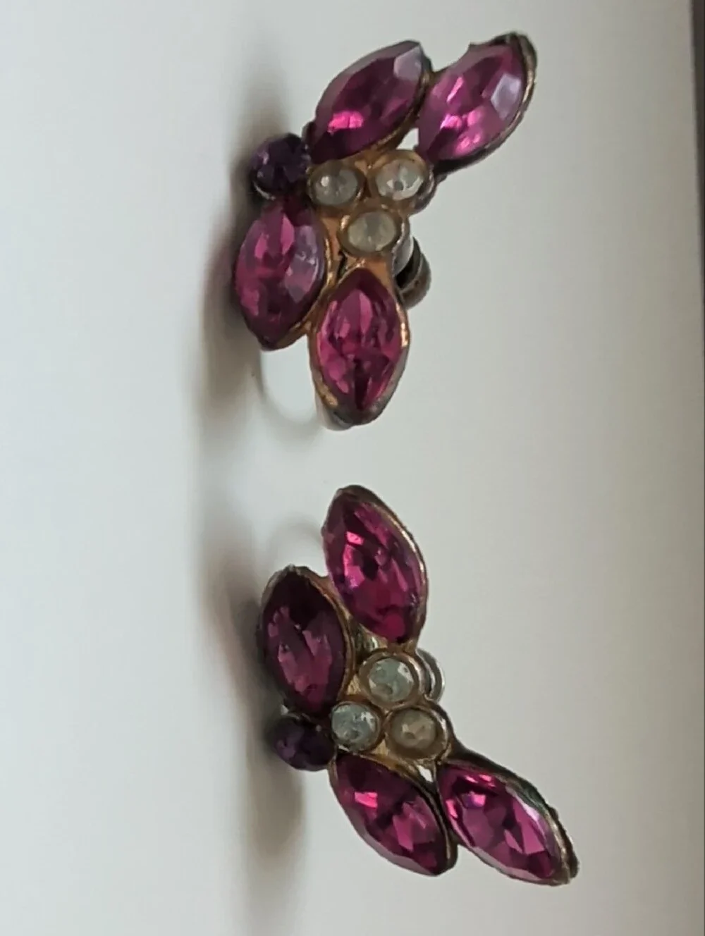 Vintage 1940s Purplish Pink Butterfly ClipOn Estate Sale Earrings Pair